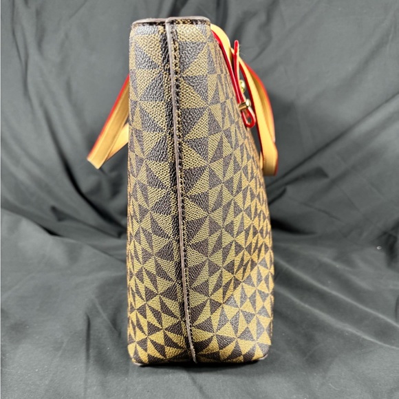 Elim & Paul Tan with Cream Square Patterned Tote Purse - Like New - Picture 6 of 16